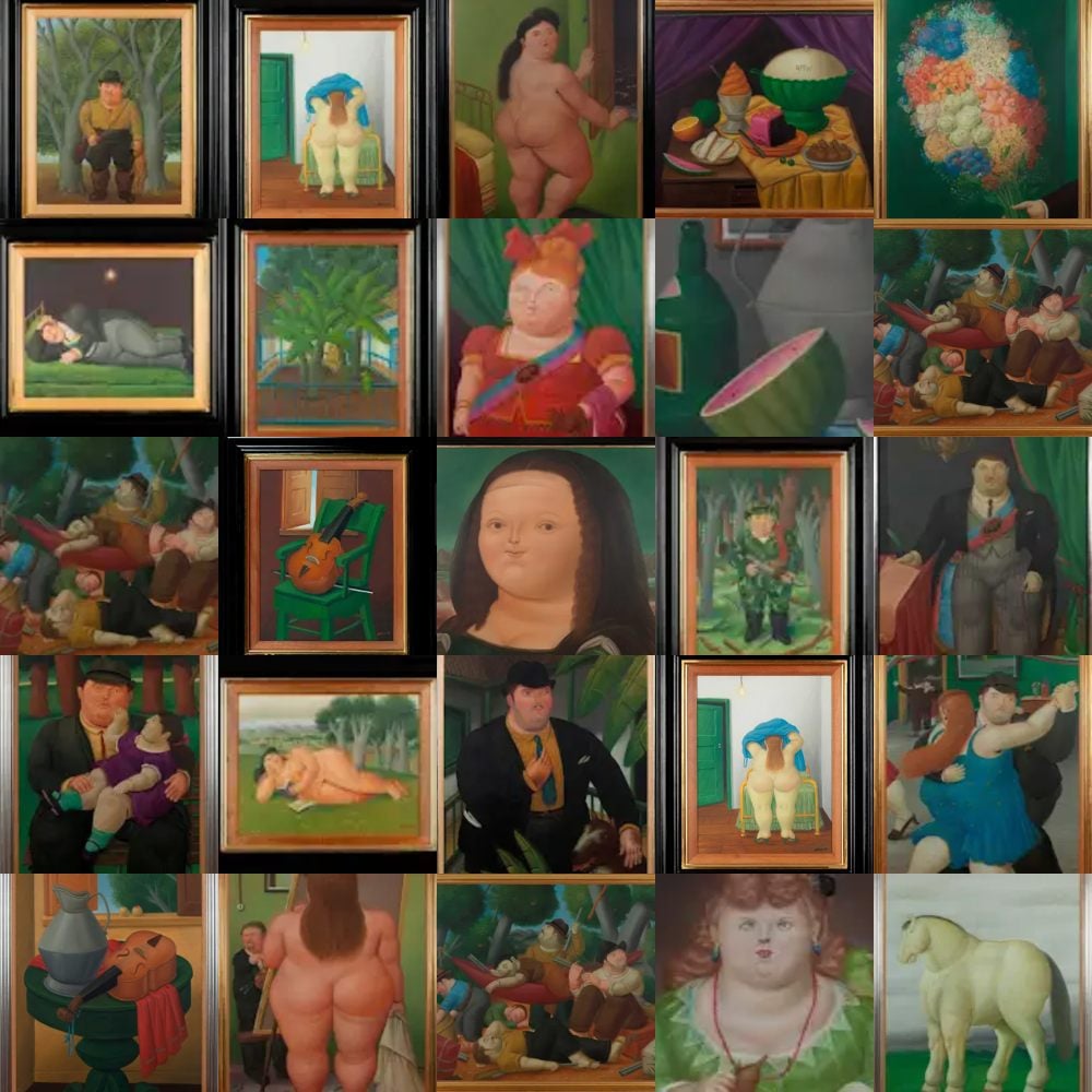 Collage of authentic Botero paintings using the green color